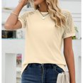 thumbnail image 2 of Verano Encaje Crochet Hallow Camiseta Manga Corta Cuello Redondo Ajuste Suelto Waffle Knit Raglan para Mujer Albaricoque L, 2 of 6