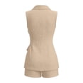 thumbnail image 4 of Likimi Womens Two Piece Set Solid Color Sleeveless V Neck Summer Vest With Shorts Fashion Comfort Outfit Set Beige Size S, 4 of 6