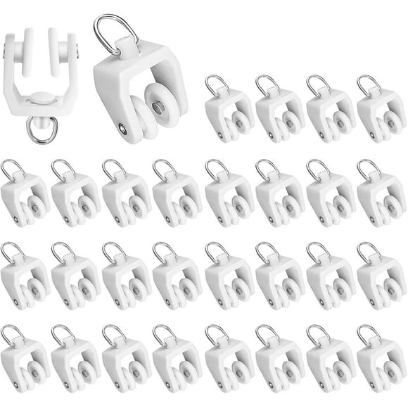 shiyou-Curtain Track Rollers, 30 Pack Curtain Track Gliders Plastic Twin Wheeled Carriers Drapery Rail Sliding Glider for Windows Shower Rv Curtain Tracks, White