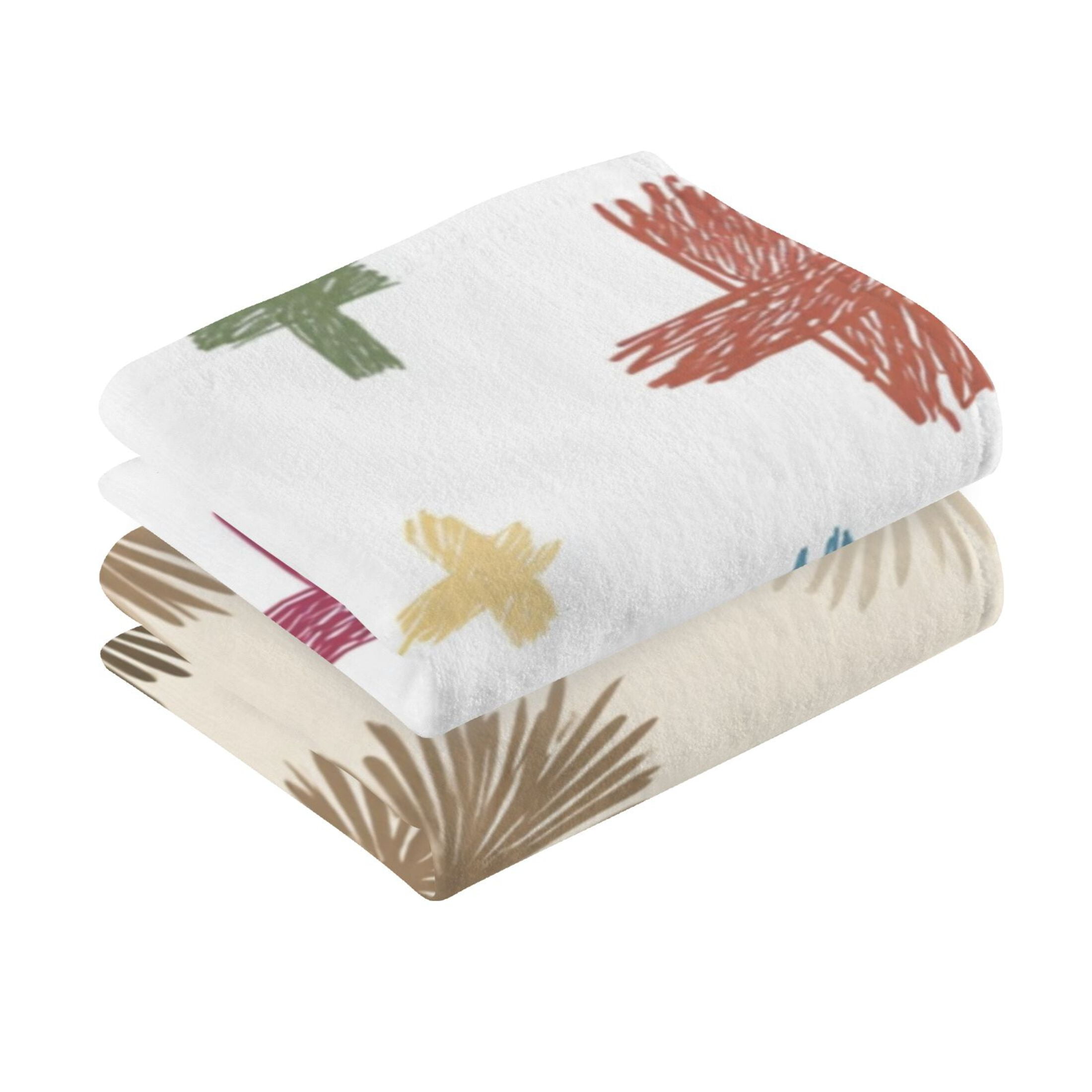 2-Pack Soft 100% Cotton & Highly Absorbent Bath Towel 2 Defferent Pattern Designs Colorful Hand-drawn Crosses Brown Beige