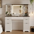 thumbnail image 5 of UGTOO 45" Makeup Vanity Desk with Adjustable LED Mirror & Charging Station - 5 Drawers, 2 Cabinets & Open Storage, Vertical Stripe Design Dressers for Bedroom, 5 of 10