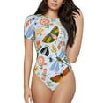 thumbnail image 2 of Goofa Insects and Flowers Printed Women Rash Guard Short Sleeve,Tummy control Swimsuit Surfing Swimsuit Bathing Suit One Piece Swimsuit UPF 50-XX-Large, 2 of 9