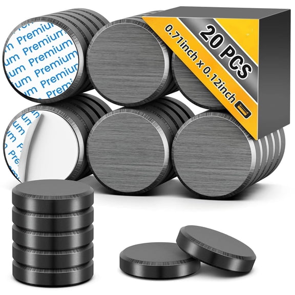 HBMYN Magnets with Adhesive Backing, 20 Pack Craft Magnets for Fridge | 0.71" D X 0.12" H, Ferrite Magnets, Small Adhesive Magnets for Refrigerator, Scientific, Office, Classroom and Home
