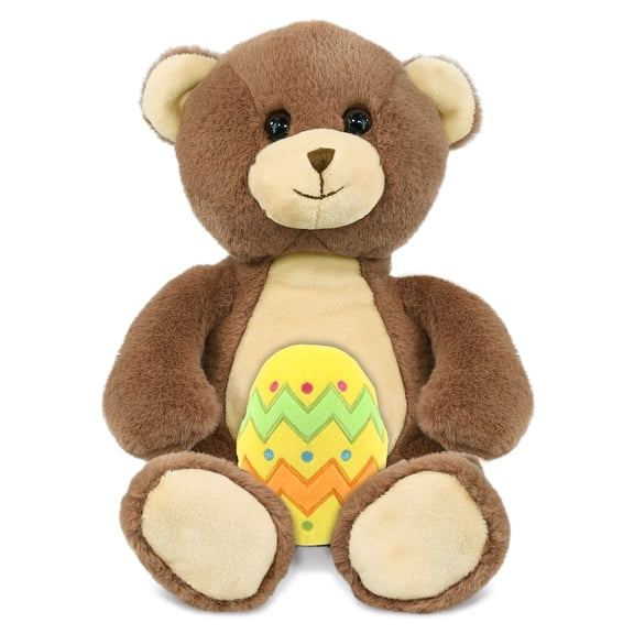 DolliBu Super Soft Brown Bear with Yellow Easter Egg Plush - Perfect Bear Stuffed Animals for Easter Basket, Cute Easter Egg Stuffed Animal Spring Toys for Girls, Boys, and Babies - 10 Inches