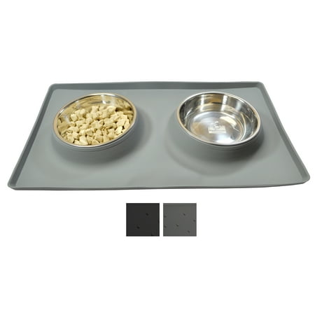 No Spill Dog Cat Food Water Bowl Includes Custom Silicone Feeding No Spill Dog Cat Food Water Bowl Includes Custom Silicone Feeding Station Mat And Two Bowls Grey Large