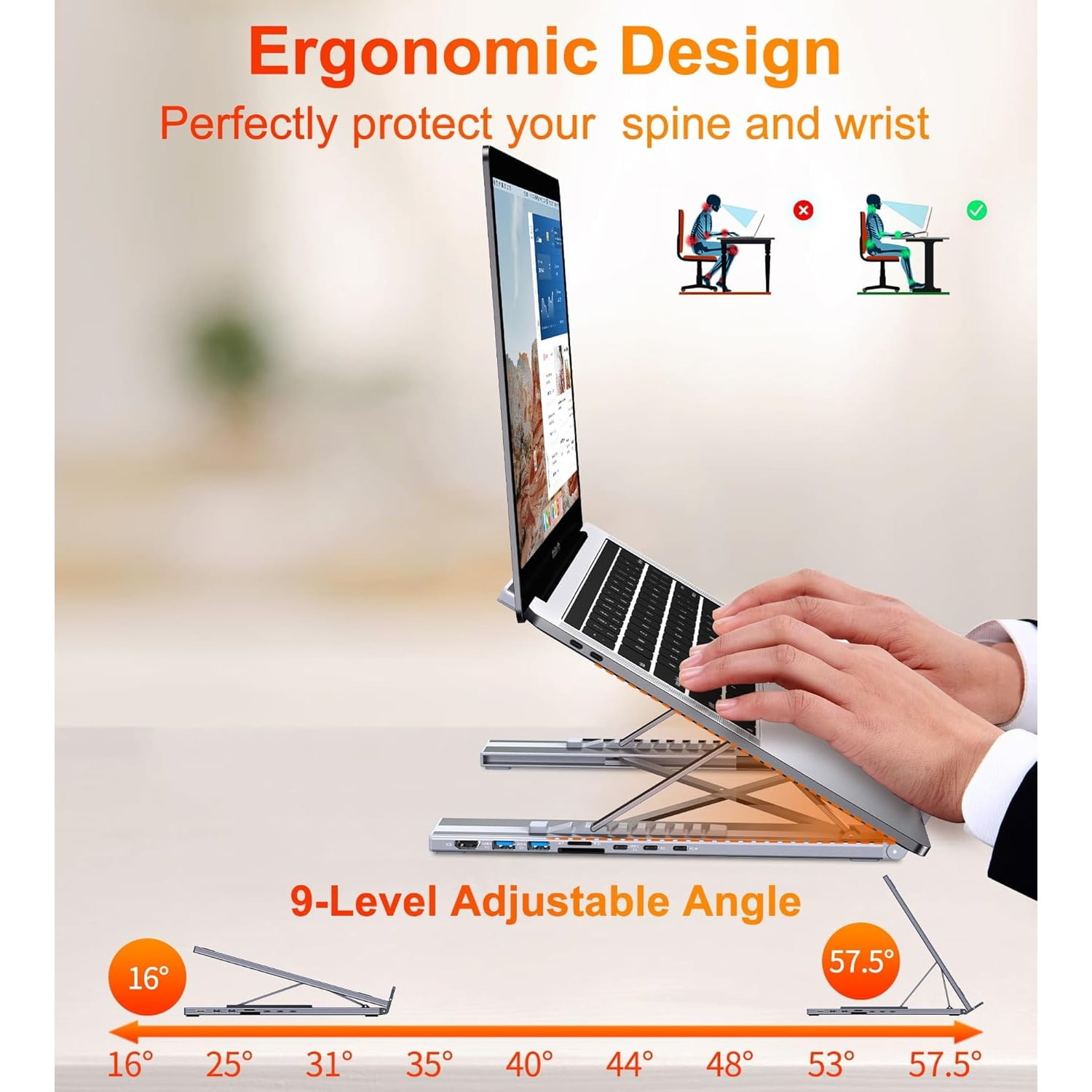 Laptop Docking Station Stand,  Dock Tablet Stand, 8 in 1  Hub with 4K  Plug and Play
