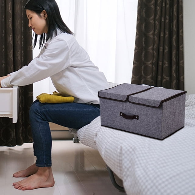 Storage Storage With Double Lids Foldable Linen Fabric Storage Boxes With Lids Collapsible Closet Organizer Containers With Cover For Home Bedroom Roll Small Closet Storage under Couch Storage College