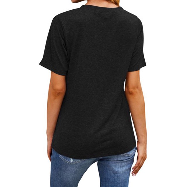 Qarigey Camisa de manga corta con estampado de de león y cuello para mujer Prendas para la parte del cuerpo negro M Qarigey AP002414-02