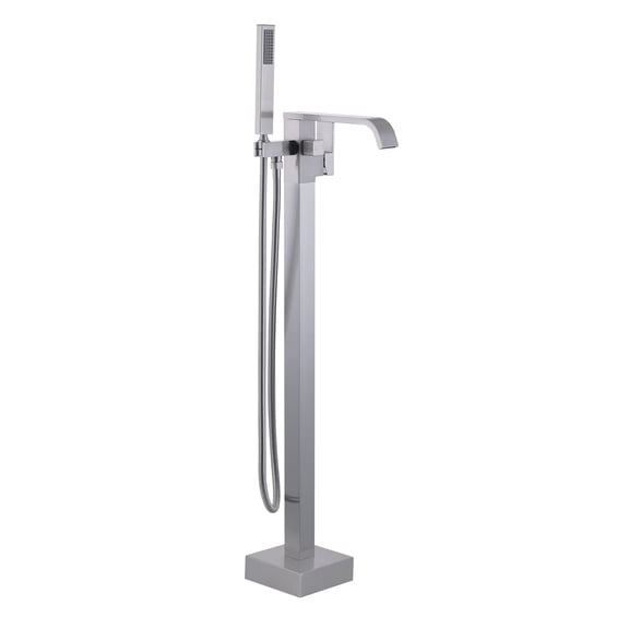 Wowow Brushed Nickel 1-handle Freestanding Waterfall Bathtub Faucet with Hand Shower (Valve Included)