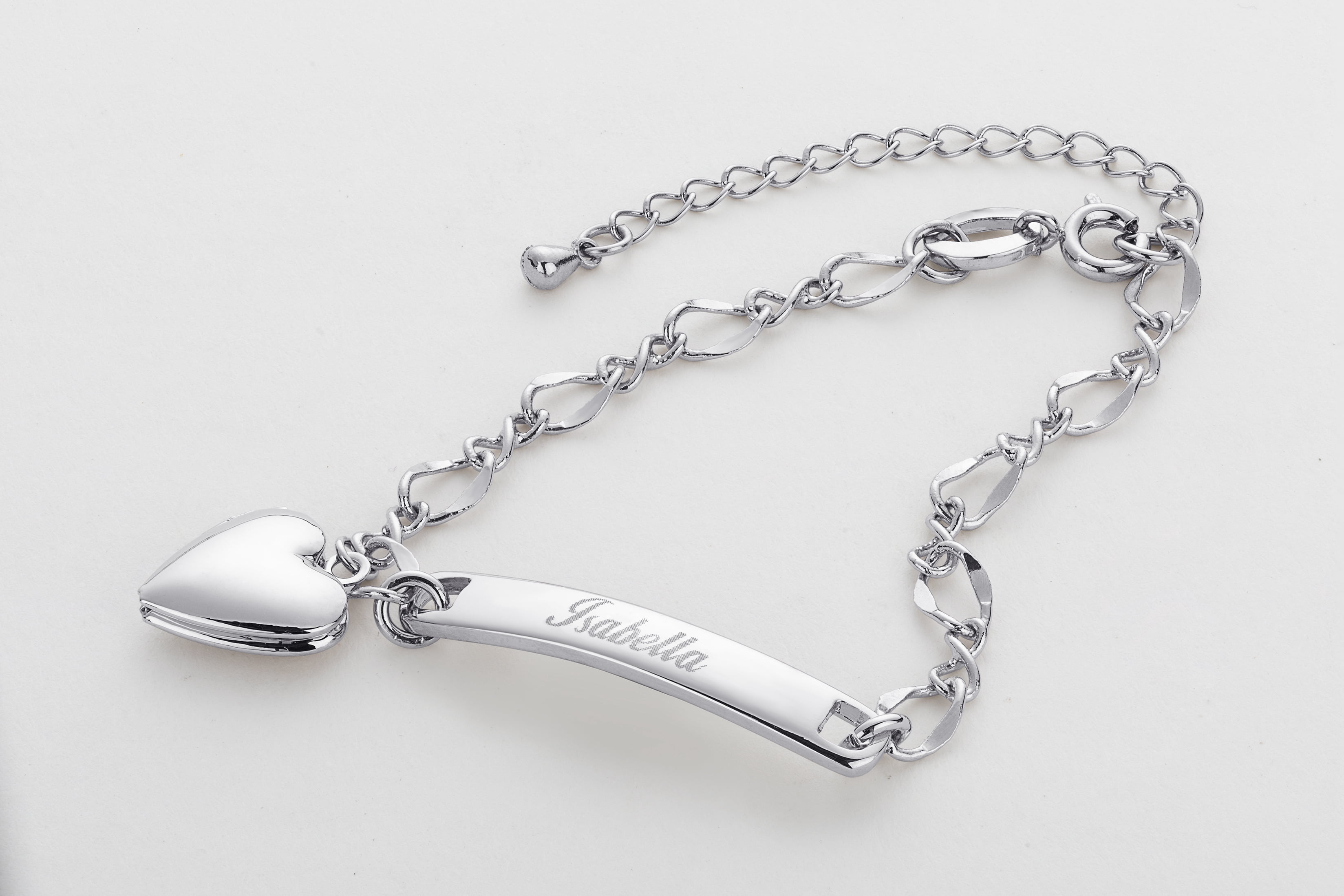 Personalized Planet Silver-Plated Girls' Heart Charm Bracelet, 6"+2" Ext ,Women's