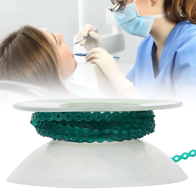Cadena de goma elástica para ortodoncia Dental, accesorio de ortodoncia para dientes dentales coloridos, verde oscuro