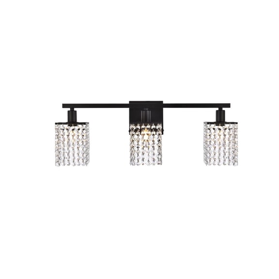 Phineas 3 lights bath sconce in black with clear crystals