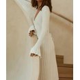 thumbnail image 3 of XXXITICAT Women's Ribbed Knit Long Sleeve Sweater Maxi Dress V Neck Striped Casual Fitted Long Dresses(WH,S), 3 of 4