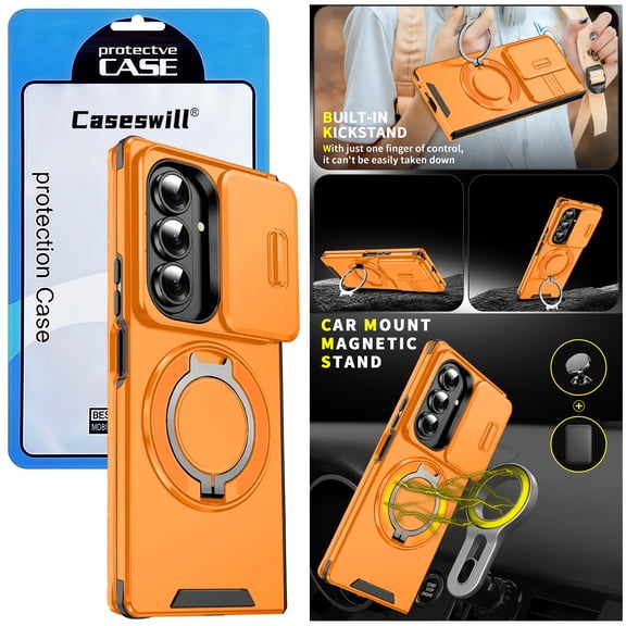 Caseswill for Samsung Galaxy Z Fold 8 Ultra Case Rugged Folding Phone Case with Sliding Camera Cover, 360° Rotatable Ring Kickstand, Magnetic Car Mount Compatible, Shockproof Armor Protective Cover
