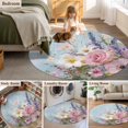 thumbnail image 5 of Spring Pink Flower Round Area Rug 4 FT, Non Slip Indoor Outdoor Rug, Lavender Botanical Blue Wood Board Washable Soft Circular Carpet Non-Shedding Floor Mat for Coffee Table Nursery Foyer Balcony, 5 of 8