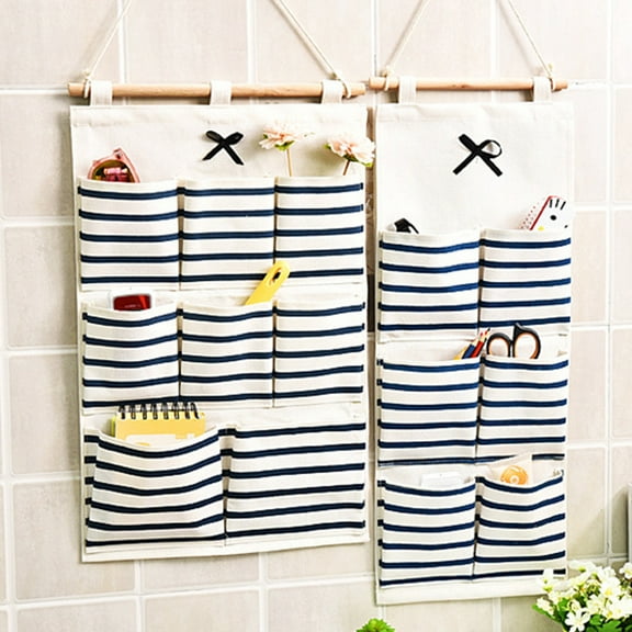 Walbest Linen Cotton Fabric Hanging Organizer 6/8 Pockets Wall Door Hanging Storage Bag Home Organizer