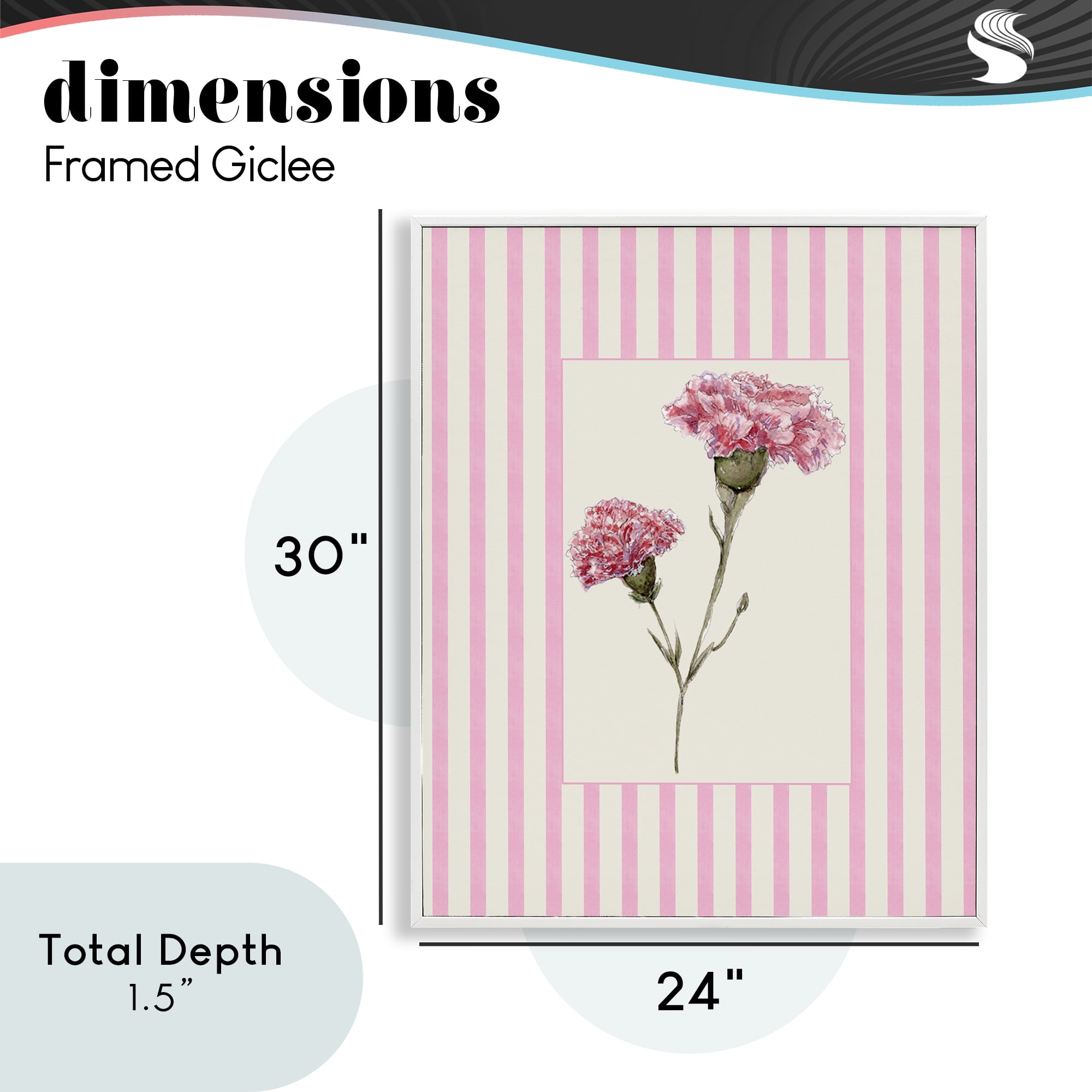 Pink Stripe Carnation White Framed Giclee Art, design by Lisa Wehmeyer