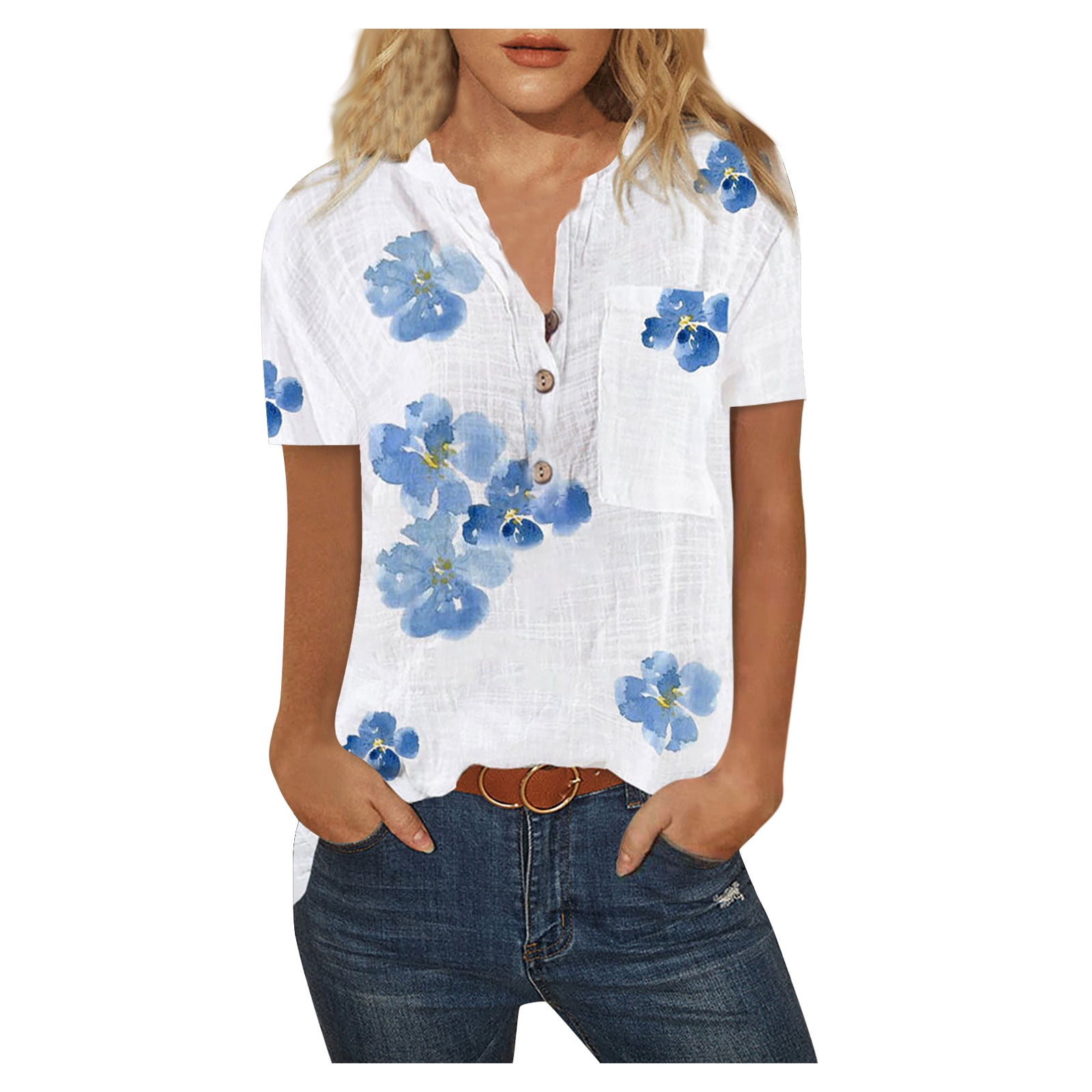 Camisas de verano para mujer Camiseta de manga corta de moda Blusa con  cuello redondo y estampado floral casual Tops holgados Blusas de Mujer de  Moda