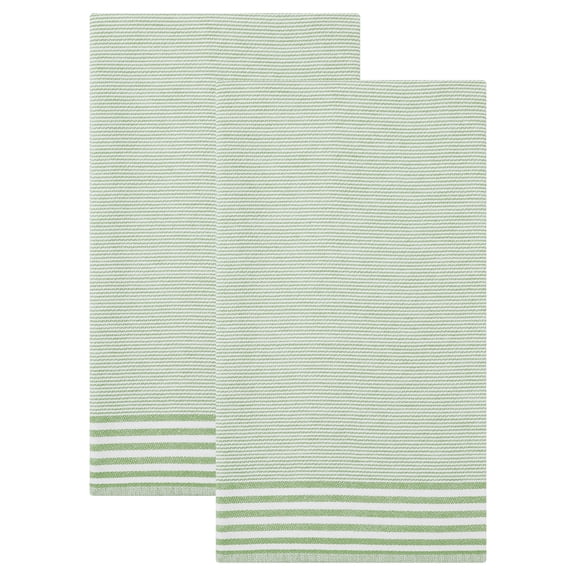 REGALWOVEN 100% Cotton Striped Kitchen Towels, 2 Pack Soft Absorbent Dish Towels Green 26" x 18"