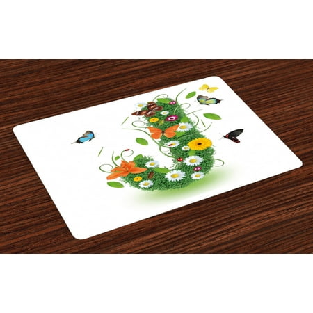 

Letter J Placemats Set of 4 Inspirational Language Items Featured Floral Butterfly Vivid Petals Flouris Nature Washable Fabric Place Mats for Dining Room Kitchen Table Decor Multicolor by Ambesonne