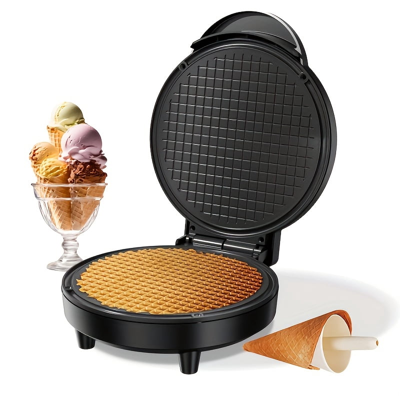 1000W Electric Waffle Cone Maker - Overheat Protection, Nonstick Ceramic Coating, Adjustable Temp, 6.8" Large Capacity for Homemade Treats