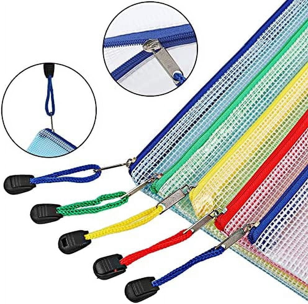 10pcs Mesh Zipper Pouch Zipper File Bags, Puzzle Project Bags for Cross Stitch and Organizing Storage, Letter Size A4 Size for Travel, School, Board Games and Office Supplies
