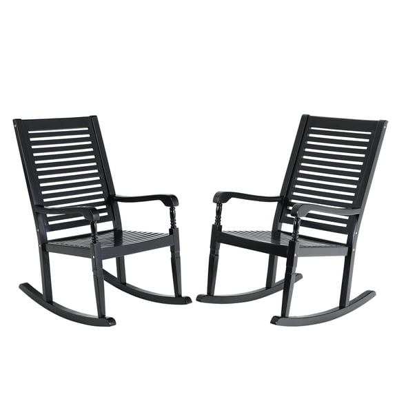 Sophia & William Outdoor Acacia Wood Nantucket Porch Rocking Chair for Garden - Set of 2 - Black