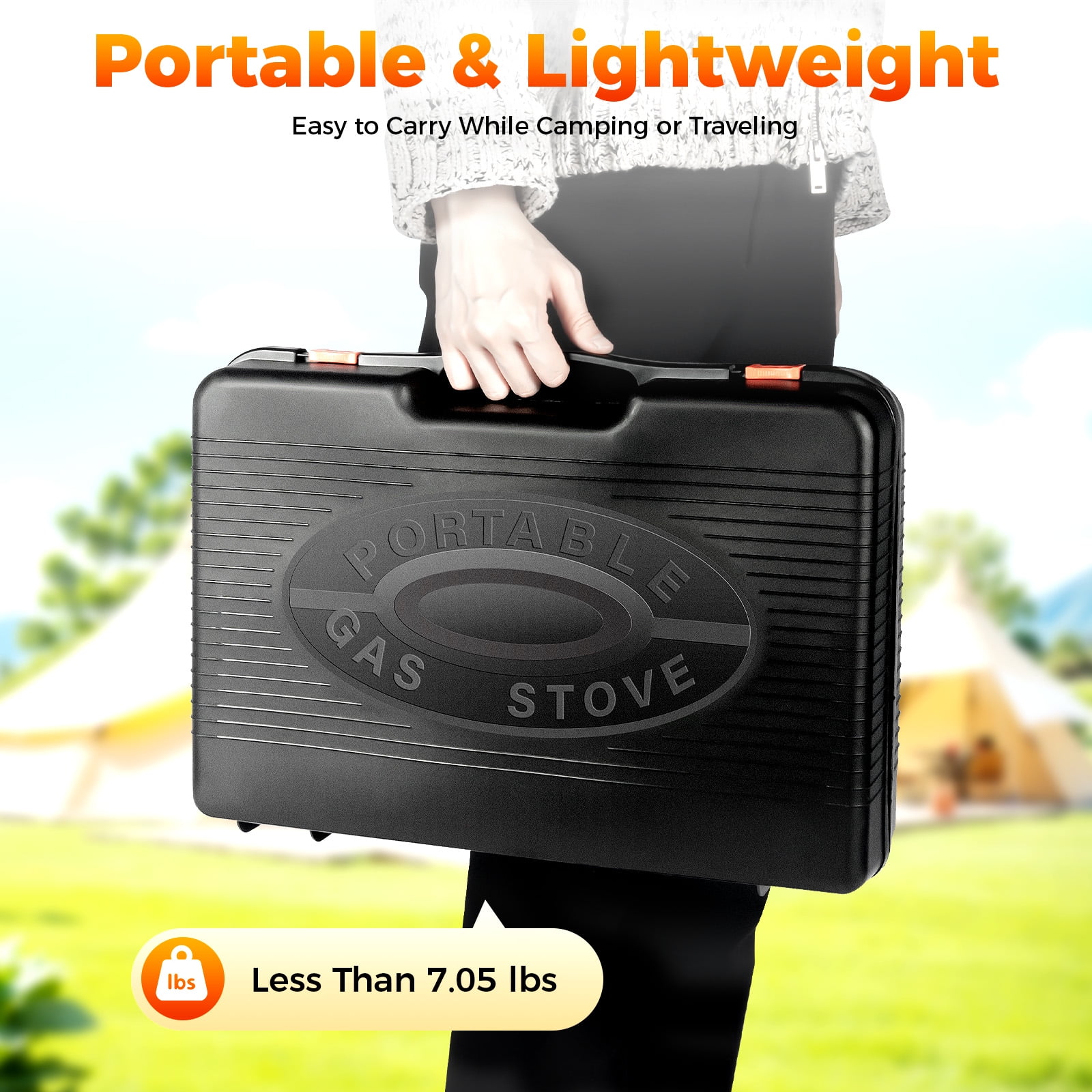 Portable Gas Grill Butane Stove, Camping Stove - 15,000 BTU Camping Grill with Case, LPG/Butane Dual Fuel, Windproof, Lightweight Outdoor BBQ Stove for Backpacking, Tailgating & Patio