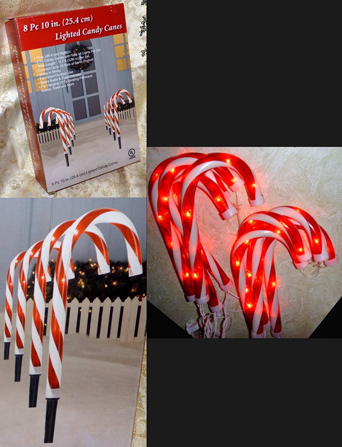 8 PC LIGHTED CANDY CANES 10" TALLPATHWAY MARKERSSTRING LIGHTS, By