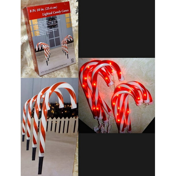 8 Pc Lighted Candy Canes 10 Tall Pathway Markers String Lights By Candy Cane Lights Walmart Com Walmart Com