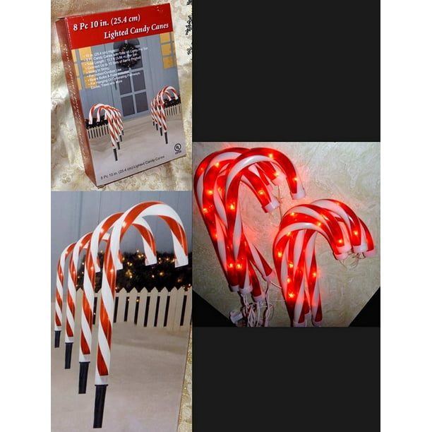 8 PC LIGHTED CANDY CANES 10" TALLPATHWAY MARKERSSTRING LIGHTS, By Candy Cane Lights Walmart