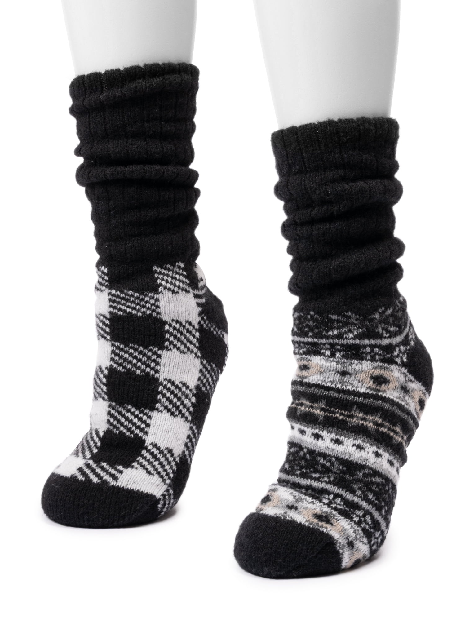 MUK LUKS Women's Tall Slouch Cabin Socks, 2-Pack, OSFM
