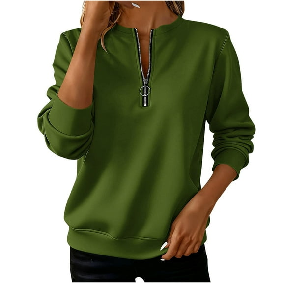 XFLWAM Womens Quarter Zipper Sweatshirts Crew Neck Long Sleeve Pullover Tops Casual Loose Solid Color Tops