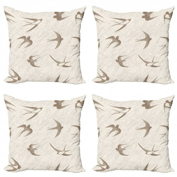 Ambesonne Abstract Throw Pillow Cover 4 Pack, Flying Birds, 24", Beige Brown