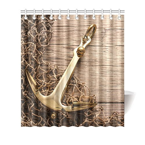 Mypop Brownish Rustic Decor With Gold Nautical Anchor And Fishing