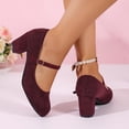 thumbnail image 5 of Miluxas Women's Mary Jane Pumps, Block Heel, Round Toe, Ankle Strap with Buckle, office Dress Shoes Wine 9.5(43), 5 of 9