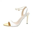 thumbnail image 4 of KBODIU Women's Strappy Heels, Metal Chain Heeled Sandals Candy Colored Pointed Sandals Fashion 11 cm High Stiletto Pump, Bright Slingback Stiletto Sandals White 43, 4 of 4
