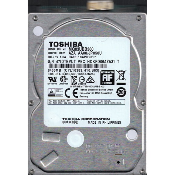 MQ03UBB300 AZA AA00/JP050U Philippines Toshiba 3TB USB 3.0 Laptop Hard Drive