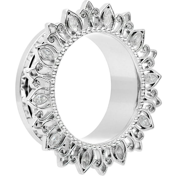 Body Candy Womens 2Pc Steel Clear Lotus Flower 25mm Double Flare Screw Fit Tunnel Plug Ear Plug Gauges Set