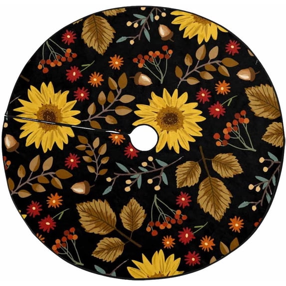 FMSHPON sunflowers Flowers Ditsy Xmas Christmas Tree Skirt Stand Mat for Holiday Party Decoration Indoor Outdoor 36 inches