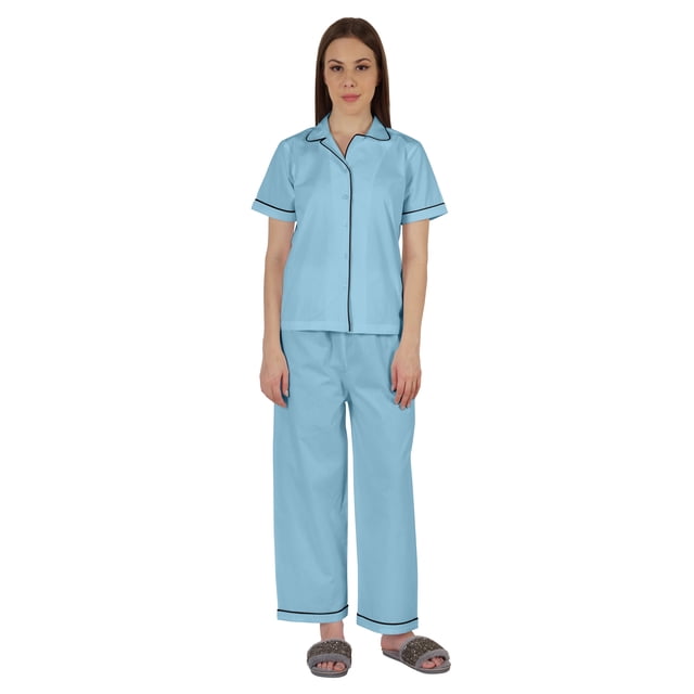 Inkmeso Ensemble de Pyjama en Coton pour Femmes, Manches Courtes Classiques, 2 Pcs, Chemise et Pyjama de Détente