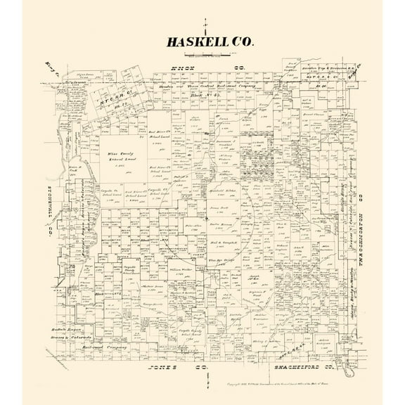 Historic County Map - Haskell County Texas - Walsh 1879 - 23 x 25.86 - Vintage Wall Art