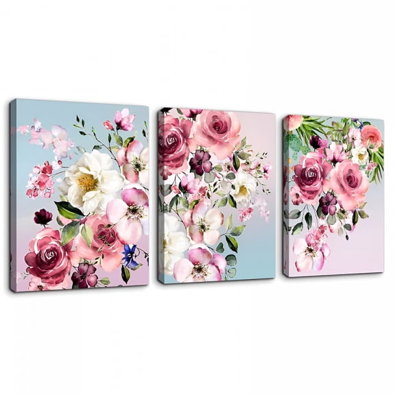 LAMIRO Flower Canvas Wall Art Elegant Red Flower Plant Decor Abstract Red Rose Pictures Canvas Painting for Living Room Bathroom (Without Frame Cuadros Para Sala Elegantes Y Modernos)
