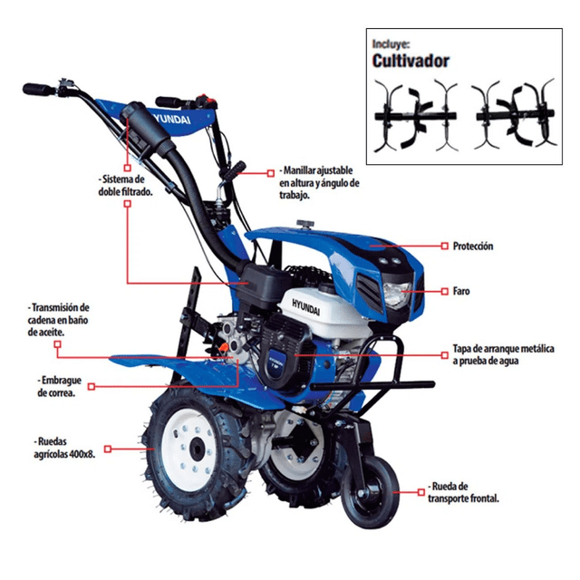 Motoazada Profesional 7 Hp 3 Velocidades C/Faro Hyundai RAM750XT