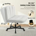 thumbnail image 3 of COOLHUT 26" W Criss Cross Chair with Wheels, Cross Legged Office Chair, Armless Adjustable Vanity Desk Chair, Wide Seat and 2-Layer Cushions, Velvet Fabric, Pearl White, 3 of 10