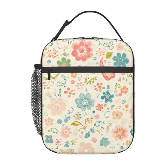 Vintage-inspired Pattern Featuring Delicate Floral And Paisley Motifs Lunch Bag Portable Thermal Lunch Box for Men and Women