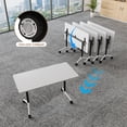 thumbnail image 3 of 47.2" Conference Table, 8 Pack Foldable Flip Top Modular Table with Silent Lockable Wheels, Space-Saving Mobile Training Desk for Office, Classroom & Meeting Spaces, White, 3 of 7