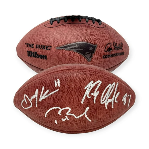 Tom Brady, Rob Gronkowski  Julian Edelman New England Patriots Autographed Metallic Official NFL Duke Football Fanatics