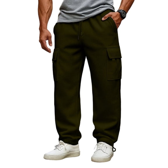 Domuza Cargo Sweatpants Men Big and Tall Wide Leg Drawstring Sweatpants 2026 Fashion Work Open Bottom Jogger Pants with Multi Pockets Army Green L