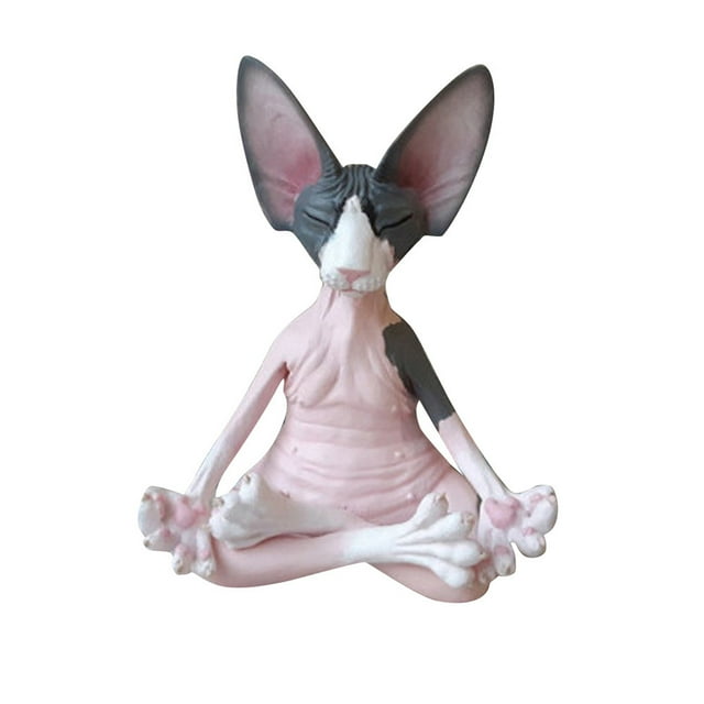 Escultura de resina Sphynx, estatua de gato sin pelo meditando